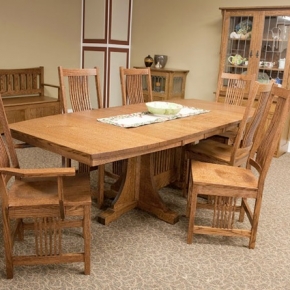 Double Pedestal Royal Mission Table - 42" x 60" + 3- 12" leaves (1/4 sawn oak)